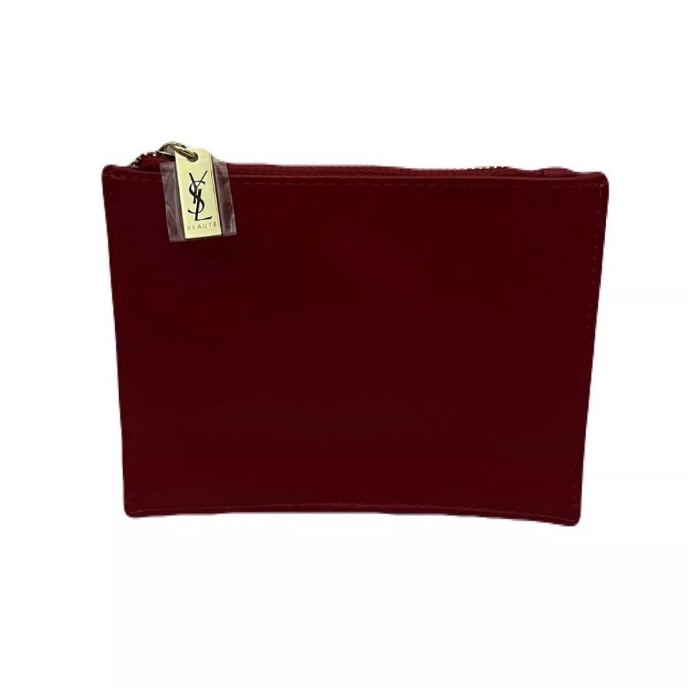 AUTH YSL Red Logo Beauty Cosmetic Pouch Clutch / NEW